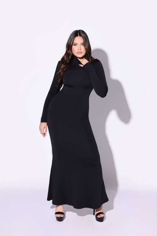 SCULPTED KNIT TURTLENECK MAXI DRESS