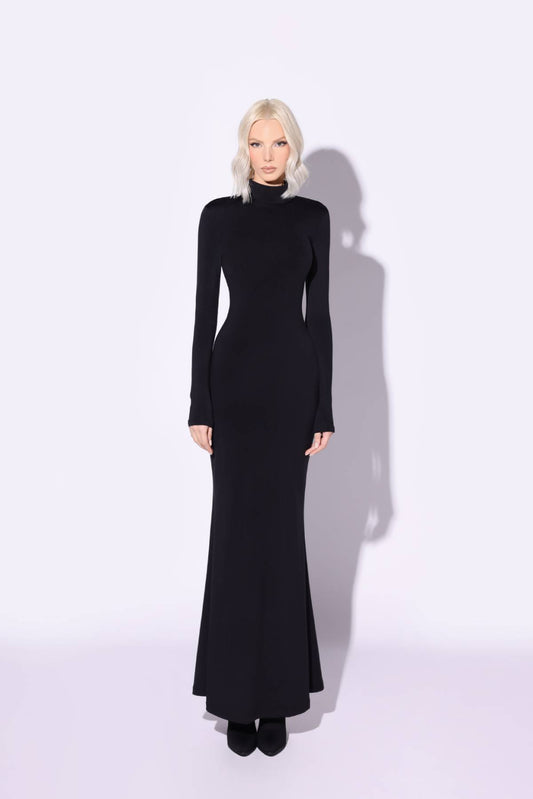 SCULPTED KNIT TURTLENECK MAXI DRESS