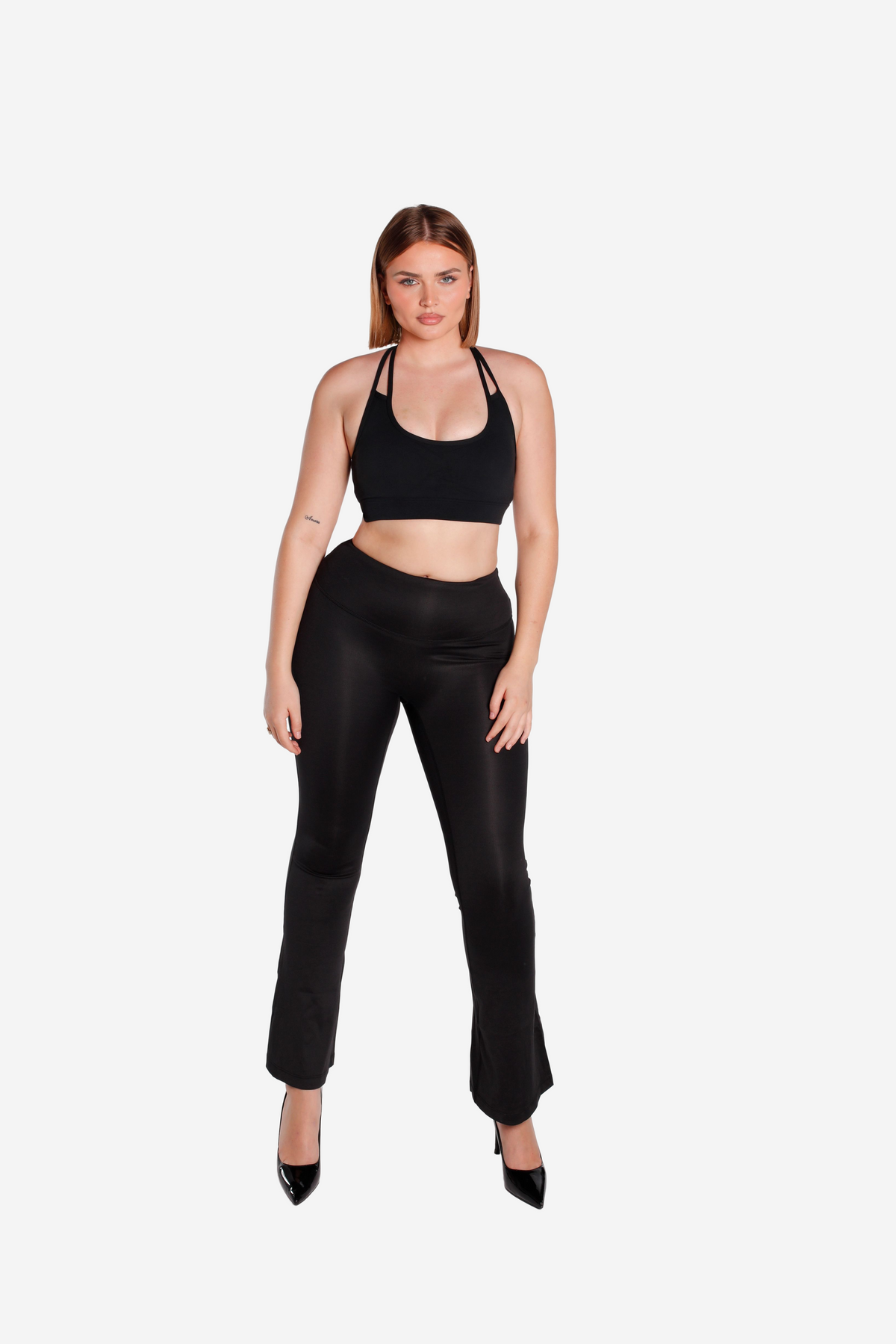 BLACK HIGH WAIST FLARE LEGGINGS